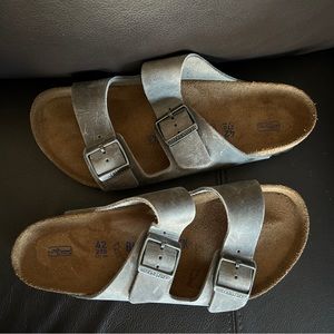 Birkenstock Arizona Leather Grey Sandals Size 42